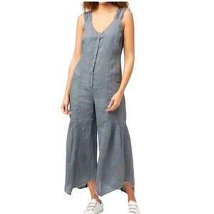 XCVI‎ Womens Linen Wide Leg Jumpsuit Relaxed Fit Boho Style Gray Size XS